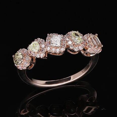 14K Rose Gold SGL Certified Natural Yellow, Pink Green & Champagne Diamond (I1-I2) Ring 1.00 Ct