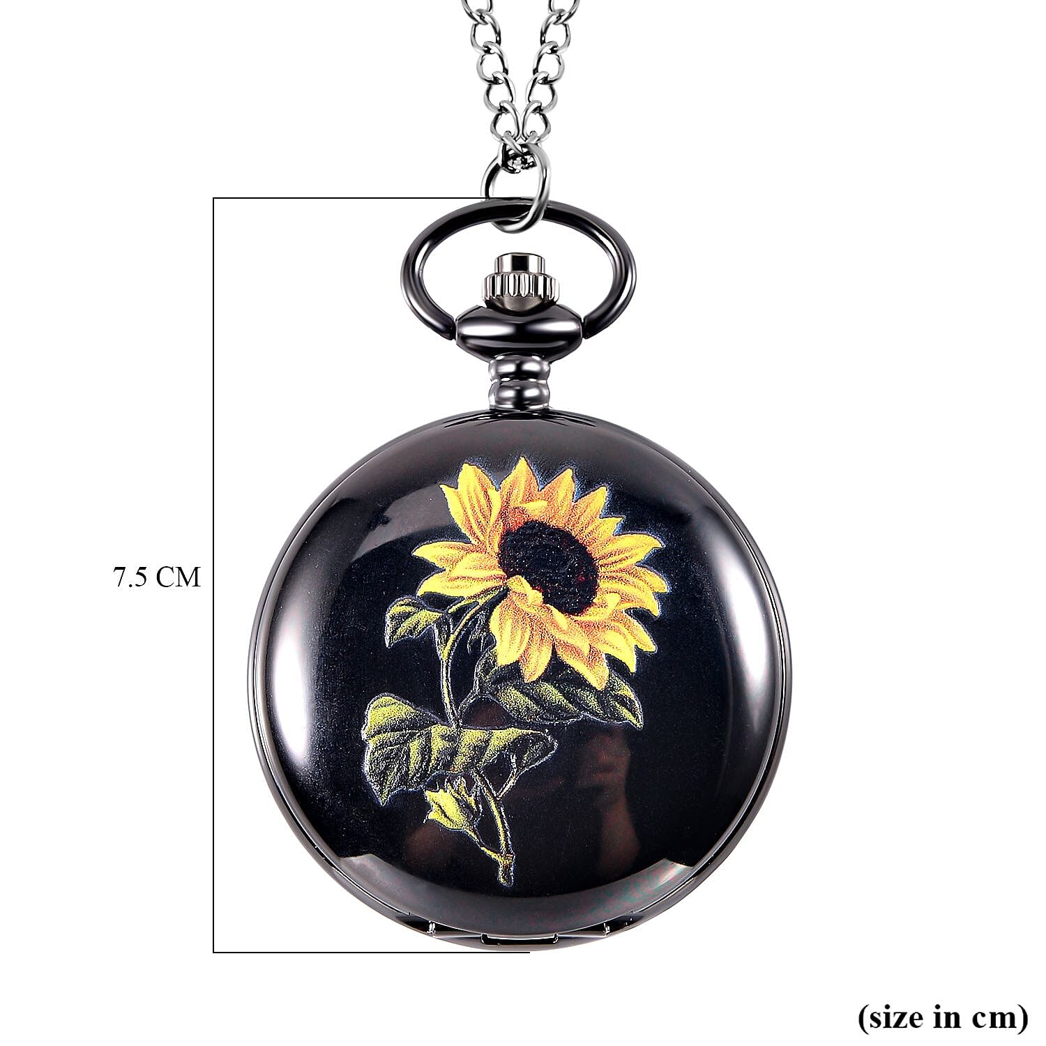 Unisex 3D Sunflower Print Pocket Watch - Black