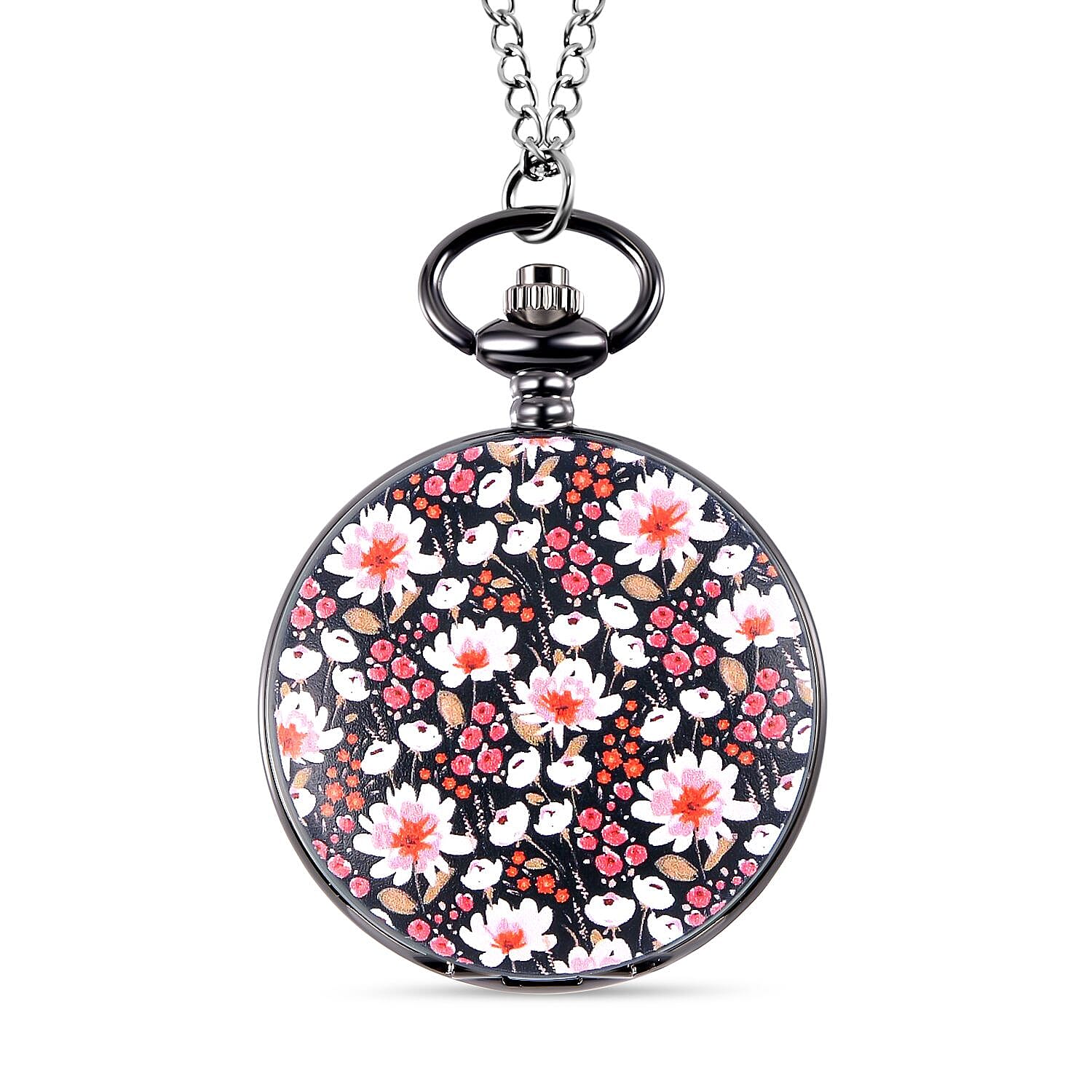 Unisex 3D Floral Print Pocket Watch with Chain (Size 32) - Multi