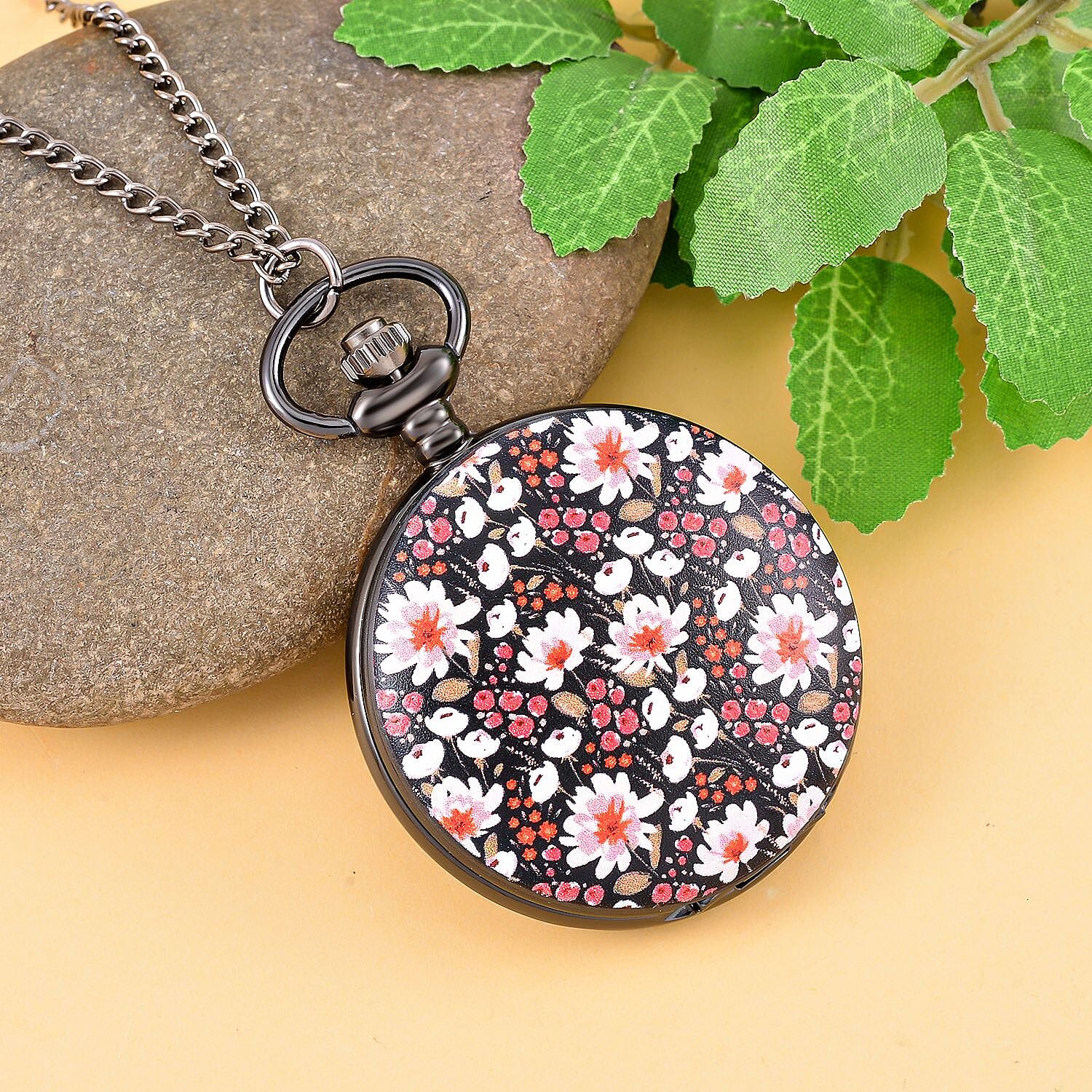 Unisex 3D Floral Print Pocket Watch with Chain (Size 32) - Multi