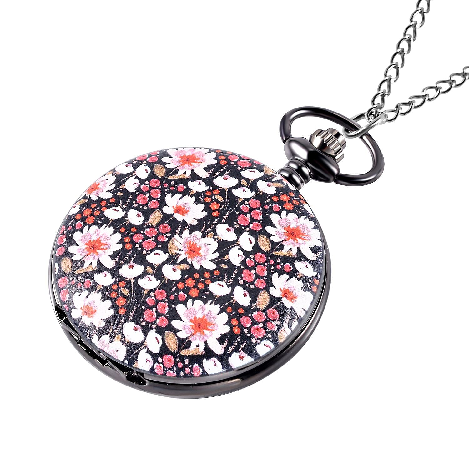 Unisex 3D Floral Print Pocket Watch with Chain (Size 32) - Multi