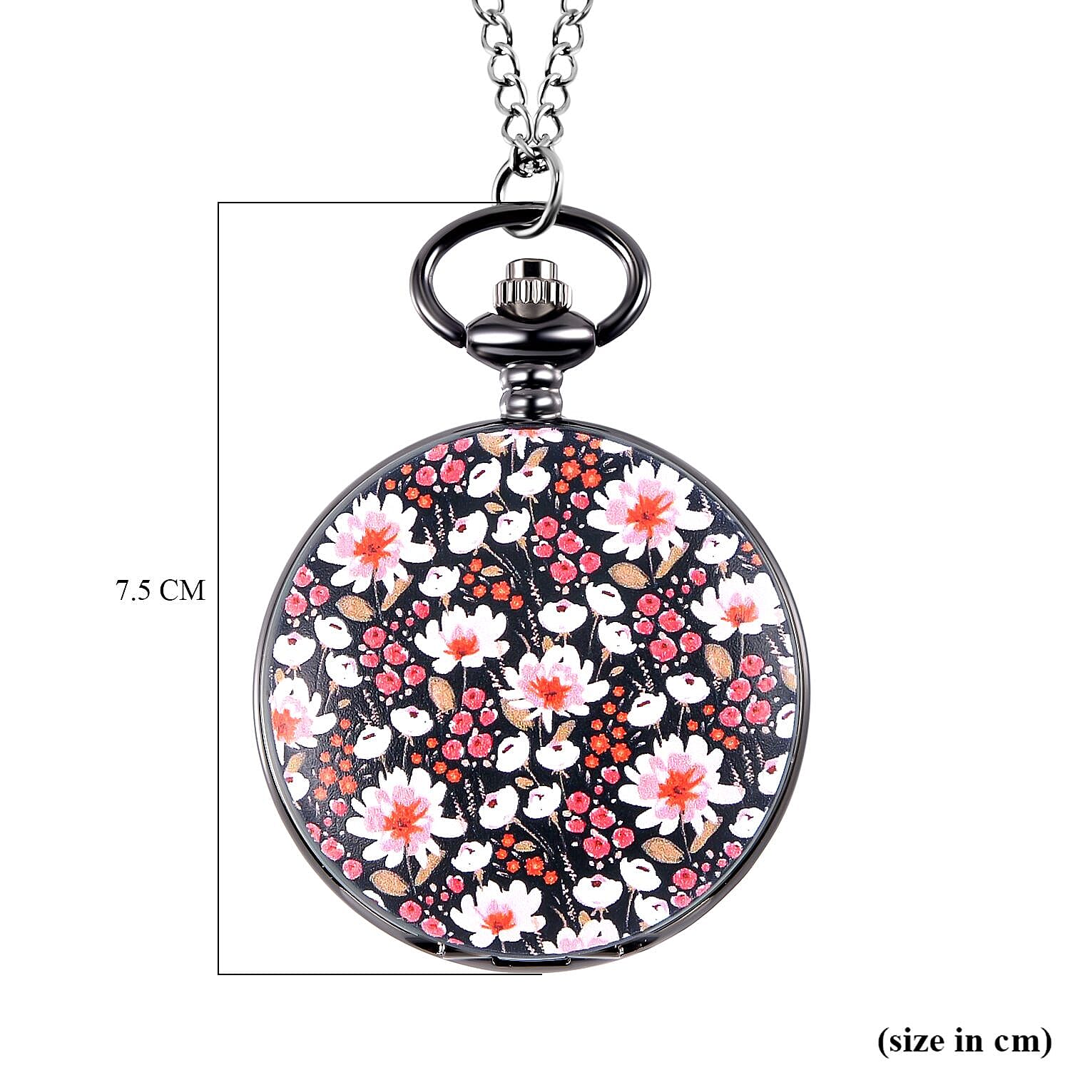 Unisex 3D Floral Print Pocket Watch with Chain (Size 32) - Multi