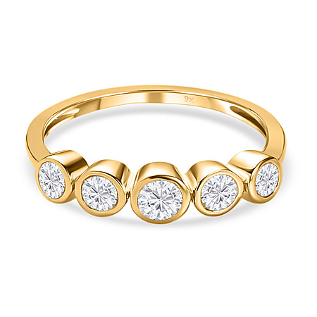 9K Yellow Gold SGL Certified Diamond 5 Stone Wedding Band Ring 0.50 Ct.