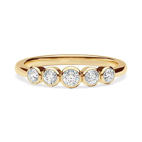 9K Yellow Gold SGL Certified Diamond 5 Stone Band Ring 0.50 Ct.