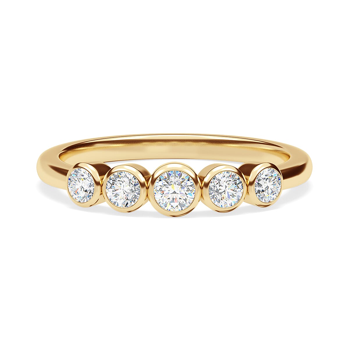 9K Gold SGL Certified Diamond 5 Stone Wedding Band Ring