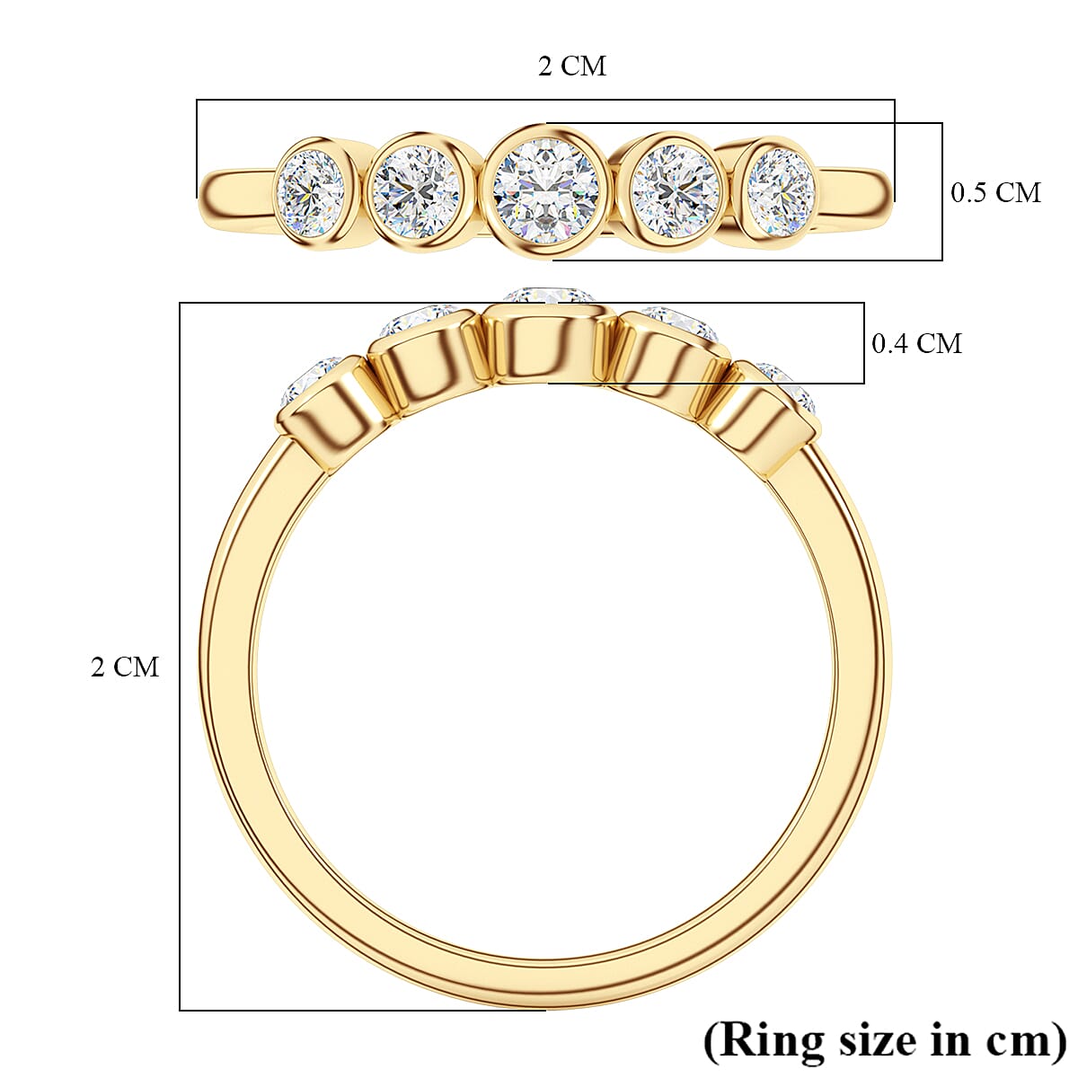 9K Gold SGL Certified Diamond 5 Stone Wedding Band Ring