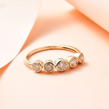 9K Yellow Gold SGL Certified Diamond 5 Stone Band Ring 0.50 Ct.