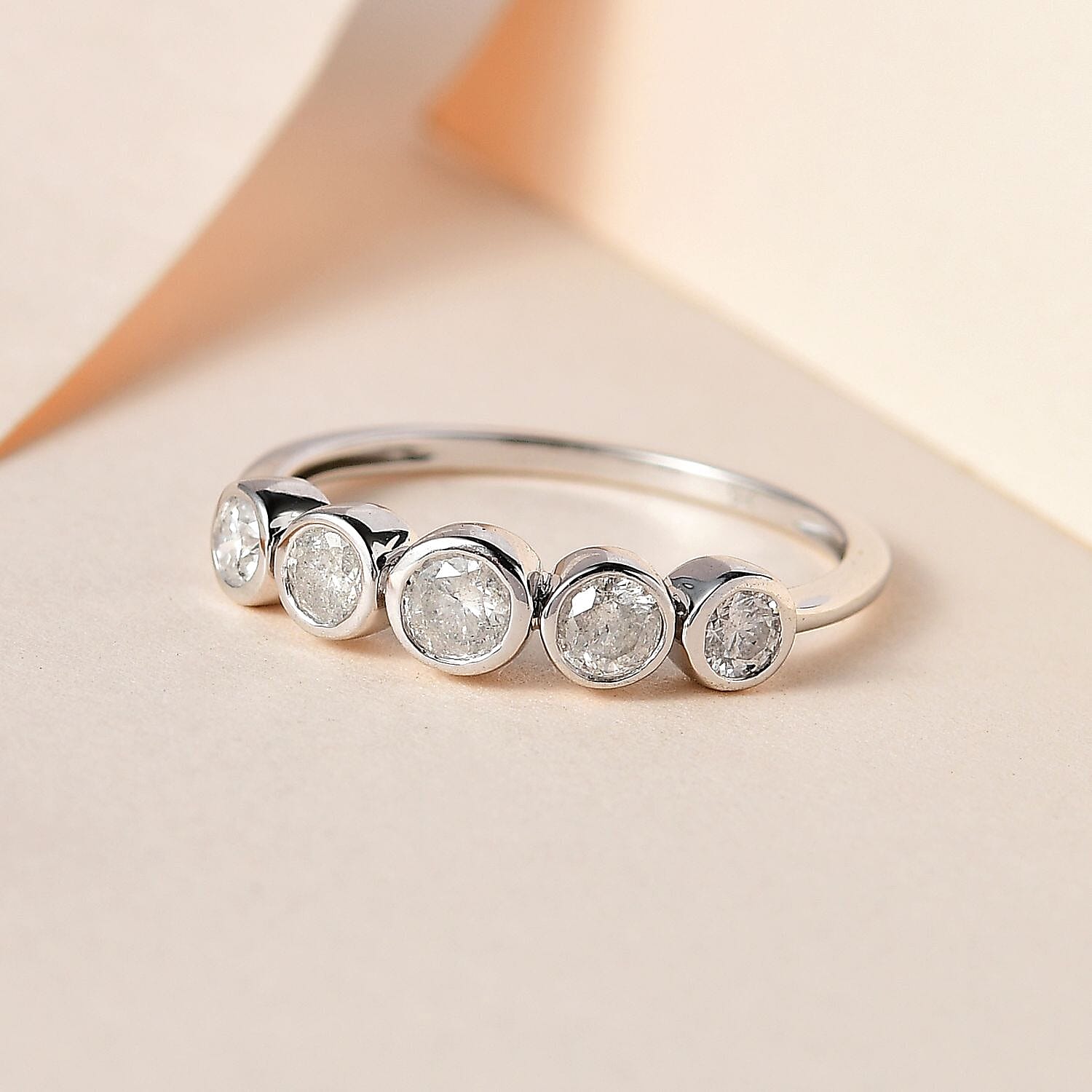 9K Gold SGL Certified Diamond 5 Stone Wedding Band Ring