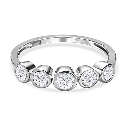 9K White Gold SGL Certified Diamond 5 Stone Band Ring 0.50 Ct.