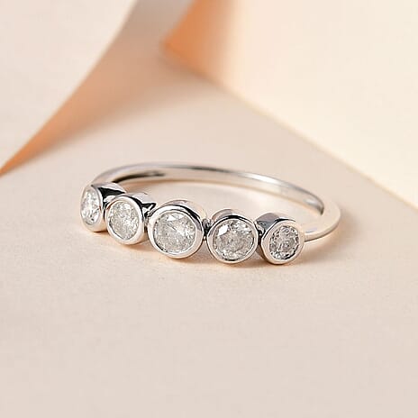 9K White Gold SGL Certified Diamond 5 Stone Band Ring 0.50 Ct.