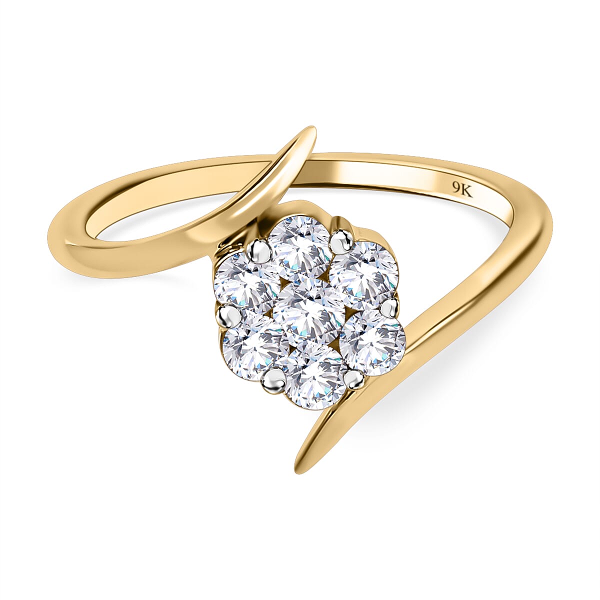 9K Yellow Gold SGL Certified White Diamond Bypass Ring 0.50 Ct.