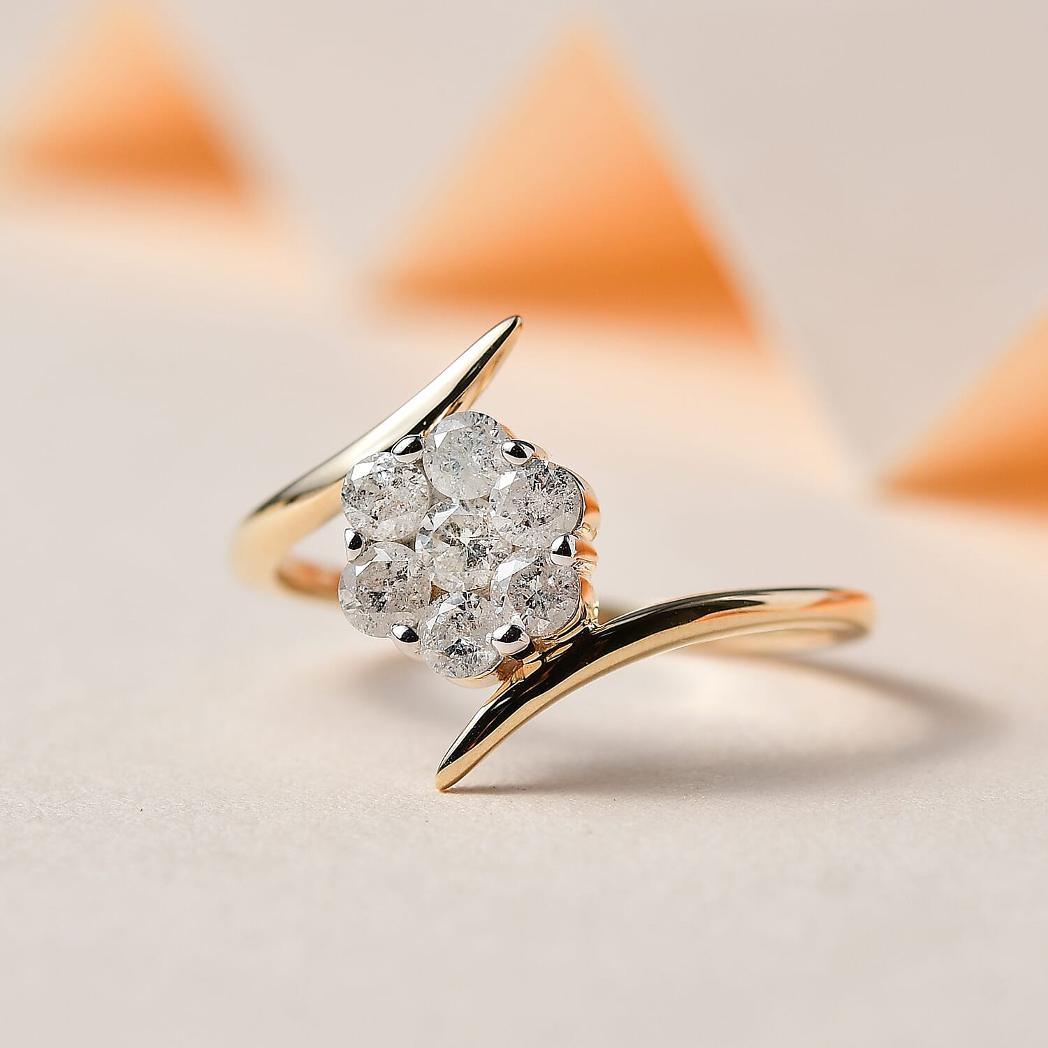 9K Yellow Gold SGL Certified White Diamond Bypass Ring 0.50 Ct.