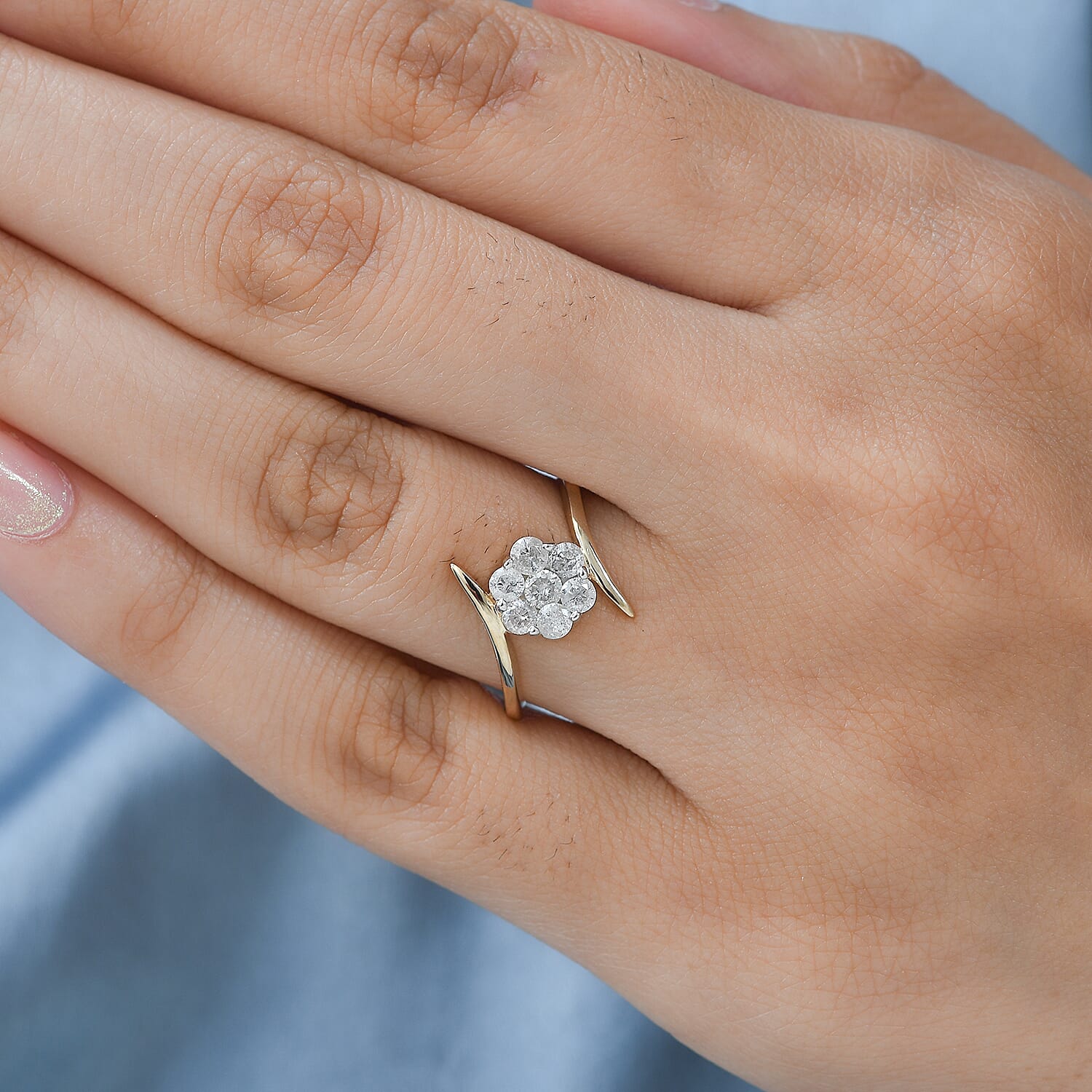 9K Yellow Gold SGL Certified White Diamond Bypass Ring 0.50 Ct.