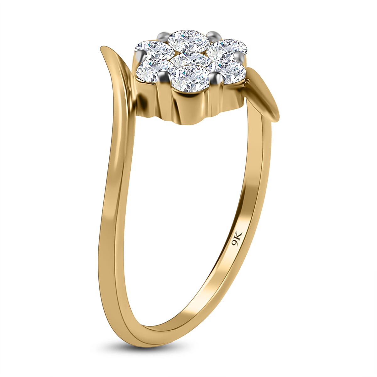 9K Yellow Gold SGL Certified White Diamond Bypass Ring 0.50 Ct.