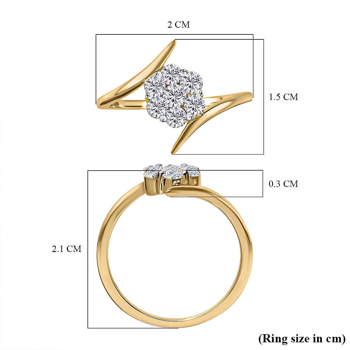 9K Yellow Gold SGL Certified White Diamond Bypass Ring 0.50 Ct.