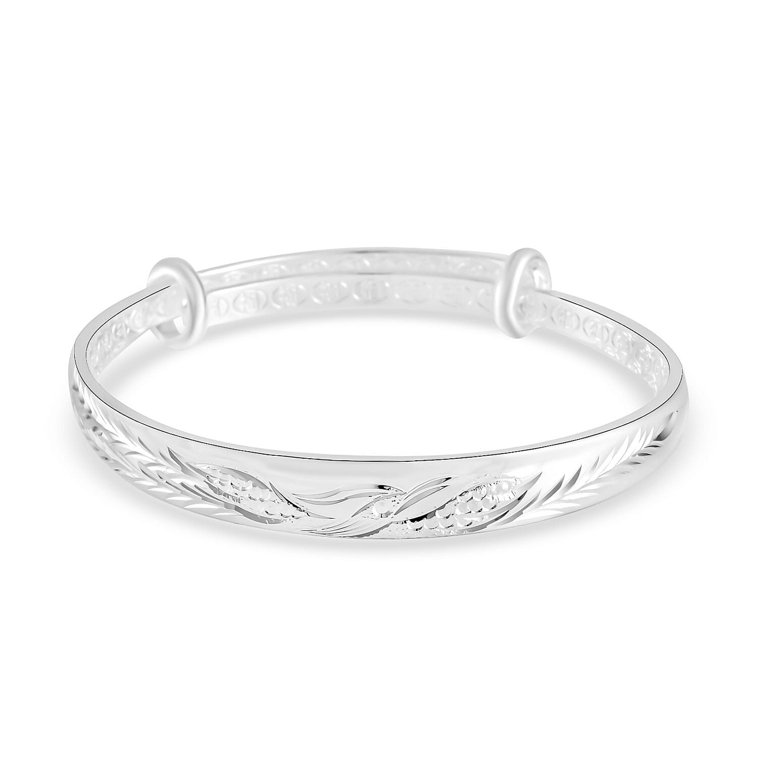 Leaf Pattern Adjustable Cuff Bangle (Size 6.5 - 7.5)