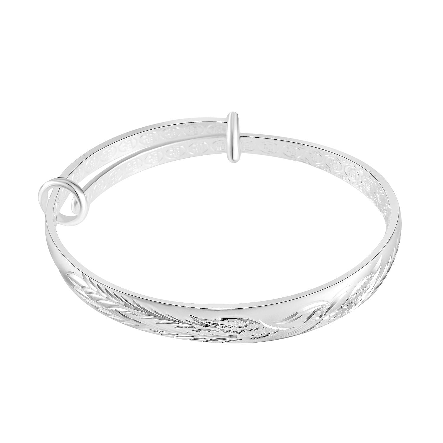 Leaf Pattern Adjustable Cuff Bangle (Size 6.5 - 7.5)