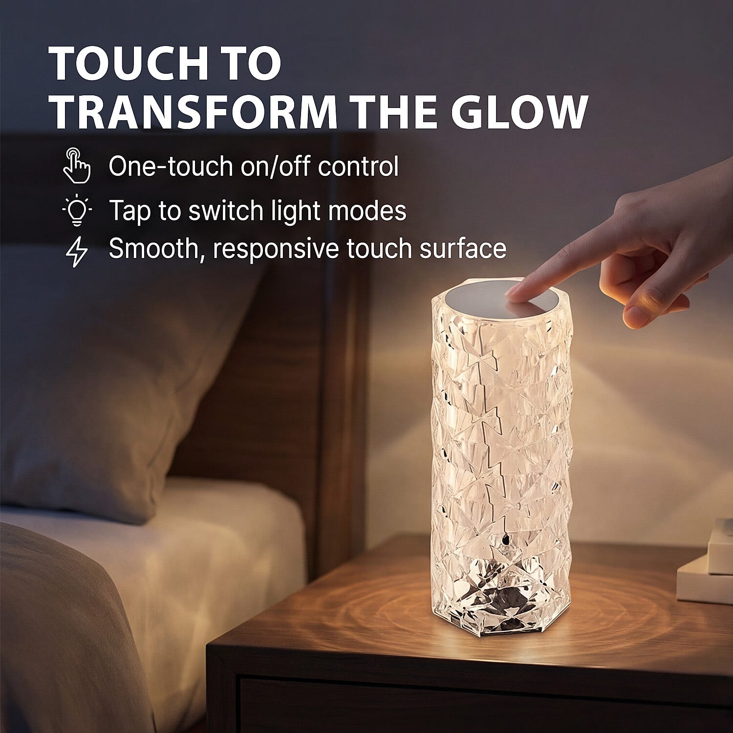 USB Rechargeable, Touch Sensor Crystal Diamond Led Table Lamp