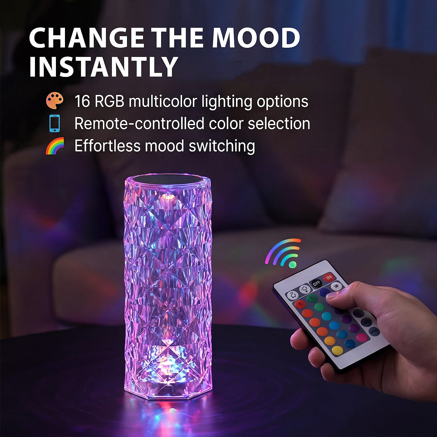 USB Rechargeable, Touch Sensor Crystal Diamond Led Table Lamp