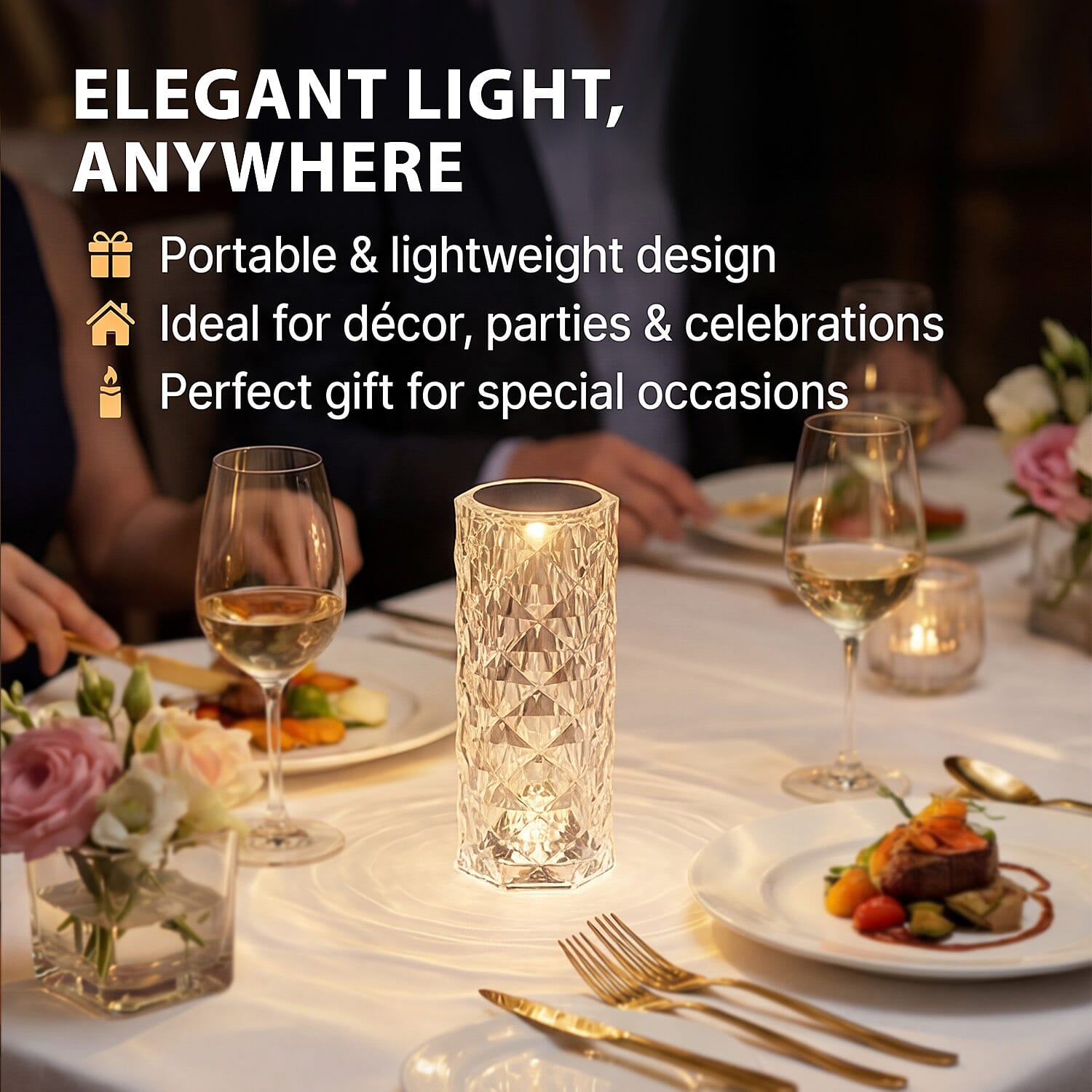 USB Rechargeable, Touch Sensor Crystal Diamond Led Table Lamp