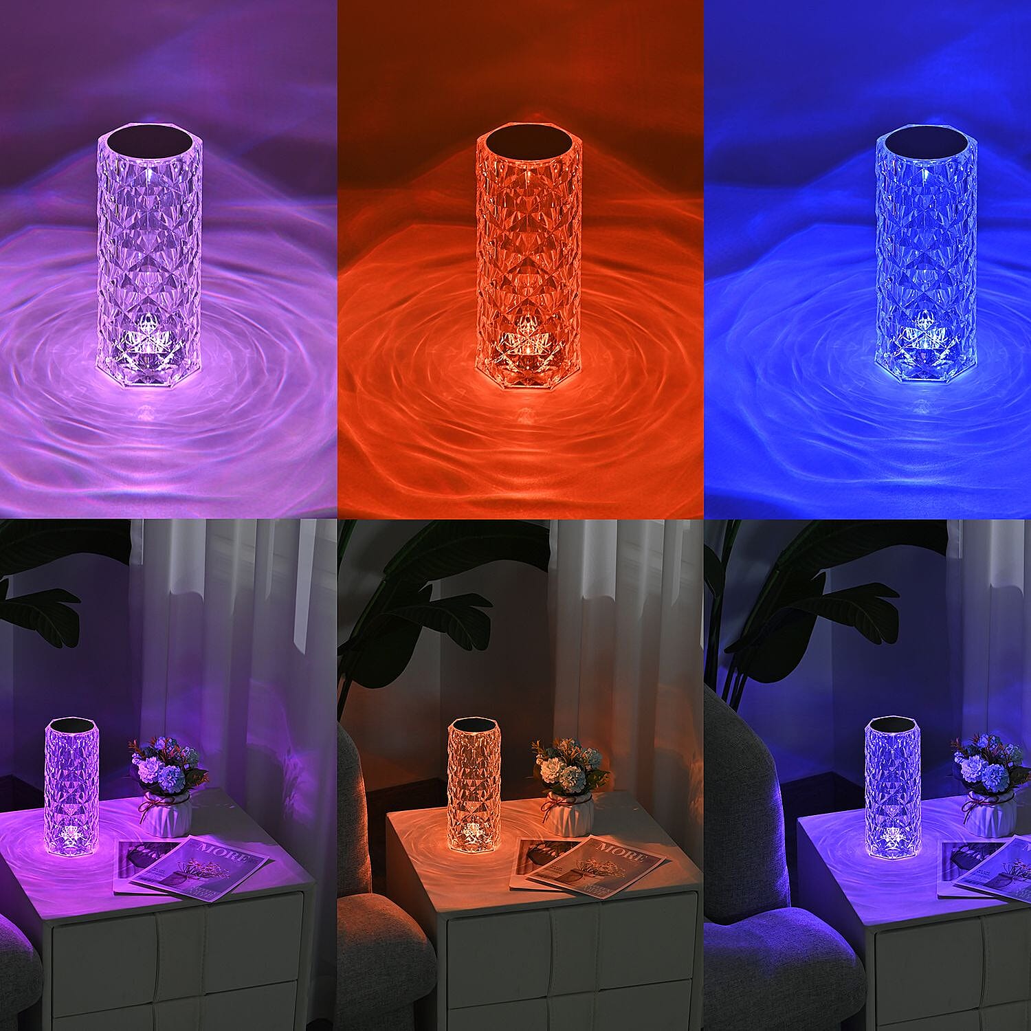 USB Rechargeable, Touch Sensor Crystal Diamond Led Table Lamp