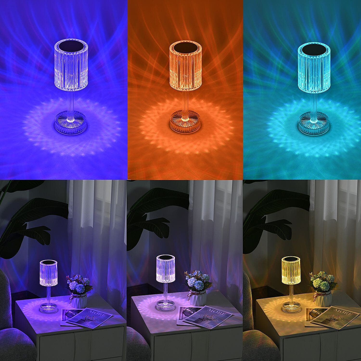 Cordless  Rechargeable Luxury LED Table Lamp - 16 RBG Multi Colour Light Changing Option With Touch Switch & Built-in 800mah Battery