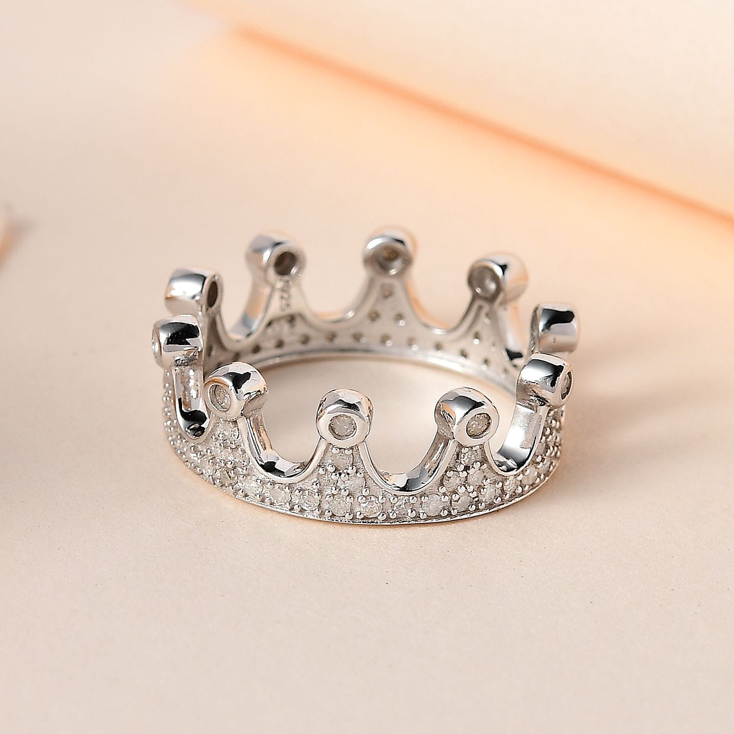 Diamond Crown Ring in Sterling Silver