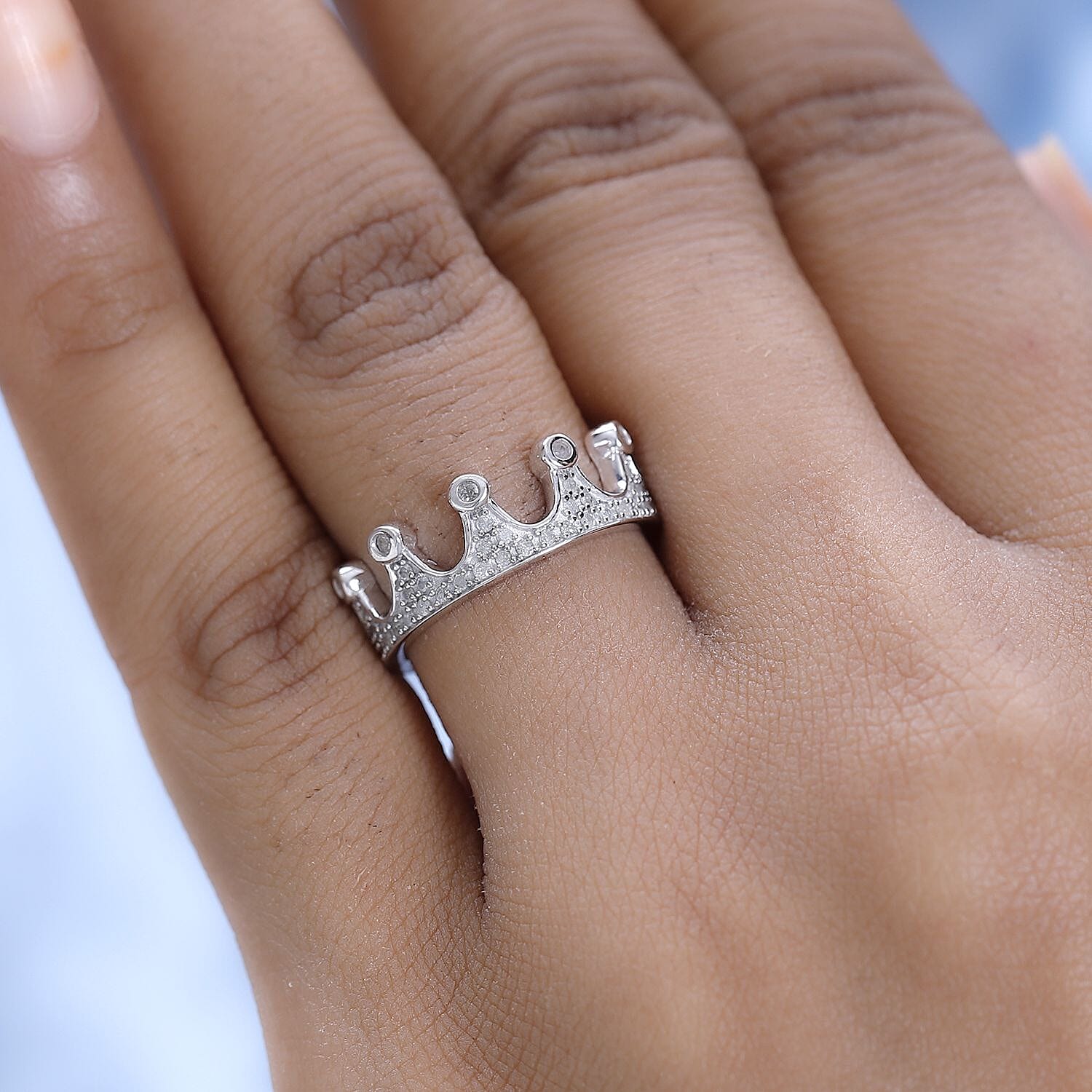 Diamond Crown Ring in Sterling Silver