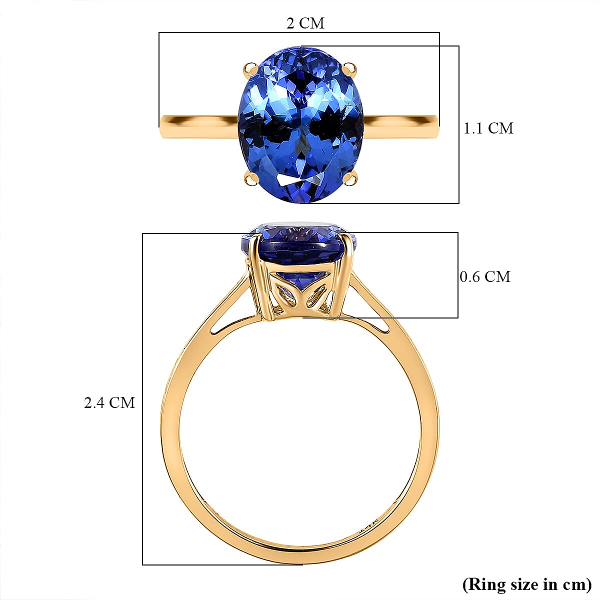 14K Yellow Gold AAA Tanzanite Solitaire Ring 3.00 Ct
