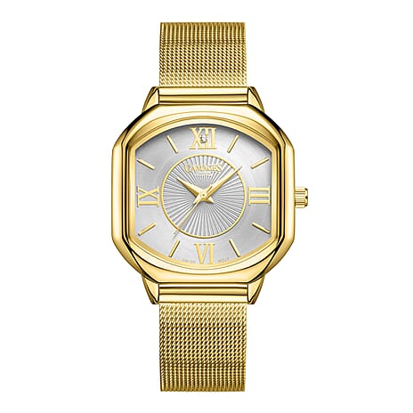 Gamages of London Ladies Countess White Dial Diamond Studded Watch with Gold Colour Mesh Bracelet