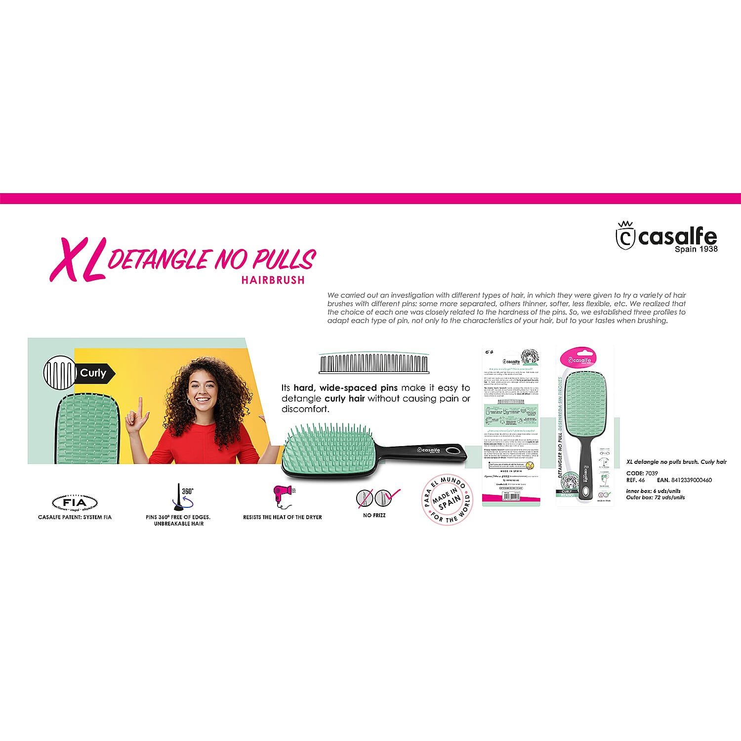 Showing Casalfe Detangle Hair Brush Curly Hair - Blister Pack