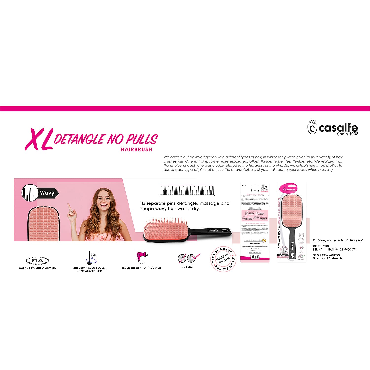 Showing Casalfe Detangle Hair Brush Wavy Hair - Blister Pack