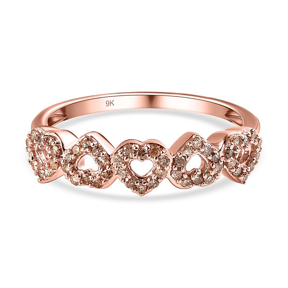 9K Rose Gold SGL Certified Champagne Diamond Heart Ring 0.20 Ct