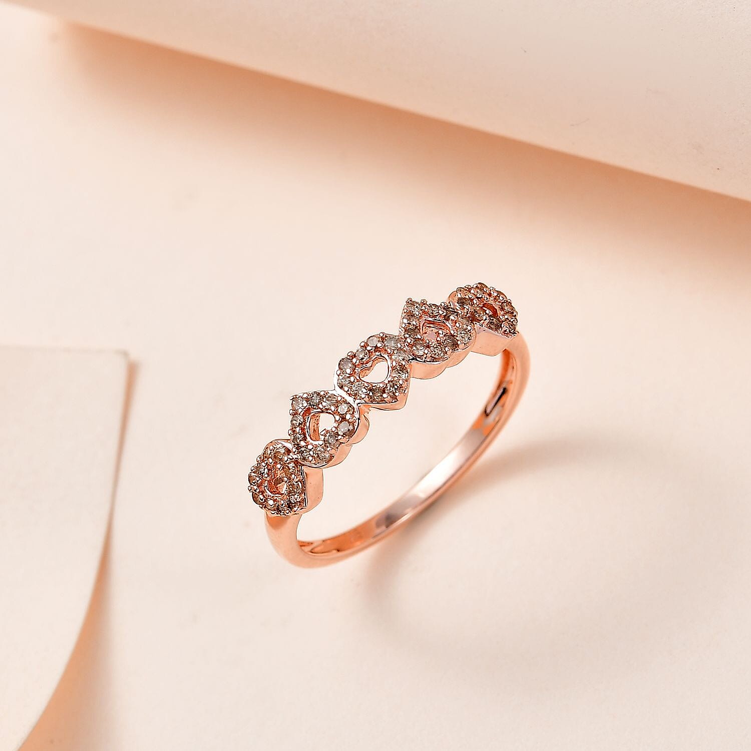 9K Rose Gold SGL Certified Champagne Diamond Heart Ring 0.20 Ct