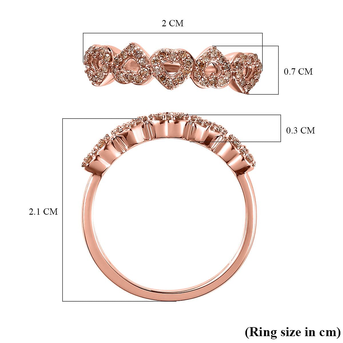 9K Rose Gold SGL Certified Champagne Diamond Heart Ring 0.20 Ct