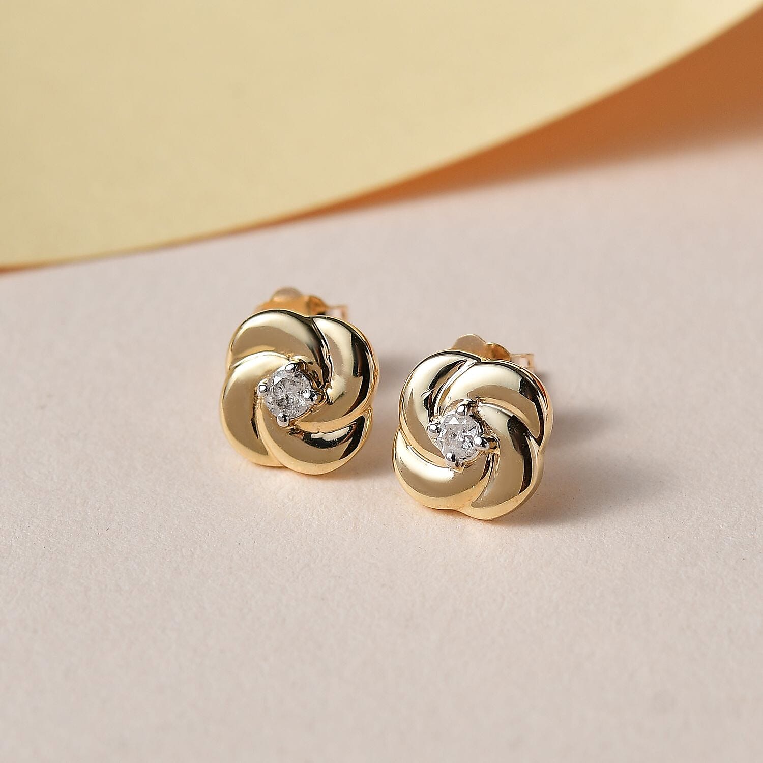 9K Yellow Gold SGL Certified Diamond (G-H) Knot Stud Earrings