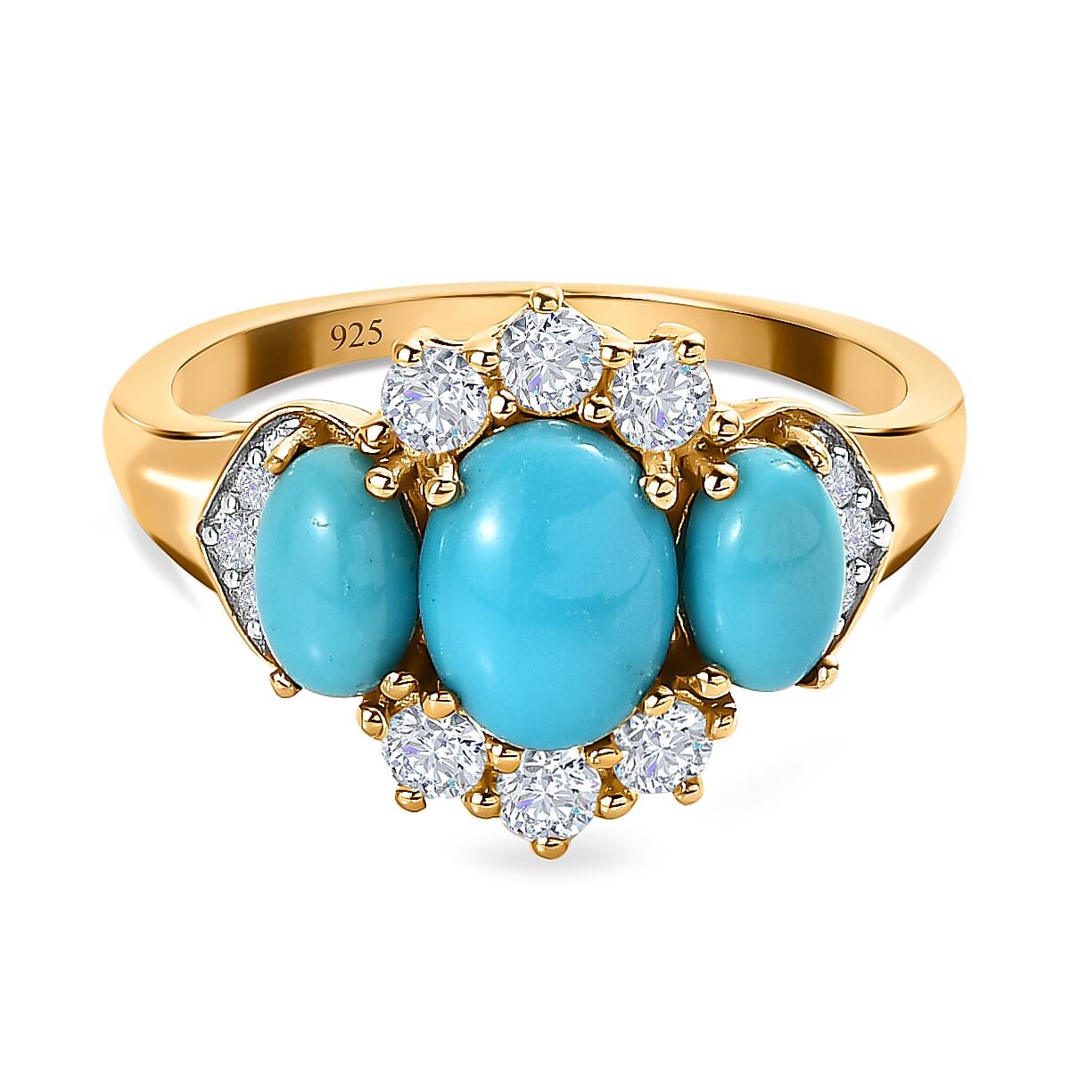 Arizona Sleeping Beauty Turquoise & Natural Zircon Ring in 18K Vermeil Yellow Gold Plated Sterling Silver 2.34 Ct.