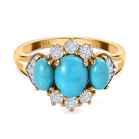 Arizona Sleeping Beauty Turquoise & Natural Zircon Ring in 18K Vermeil Yellow Gold Plated Sterling Silver 2.34 Ct.