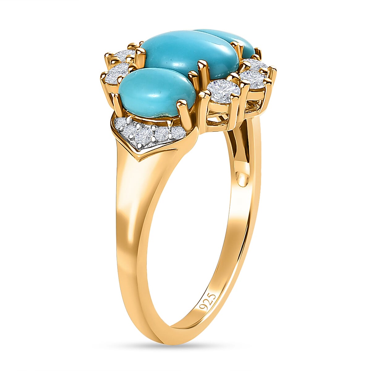 Arizona Sleeping Beauty Turquoise & Natural Zircon Ring in 18K Vermeil Yellow Gold Plated Sterling Silver 2.34 Ct.