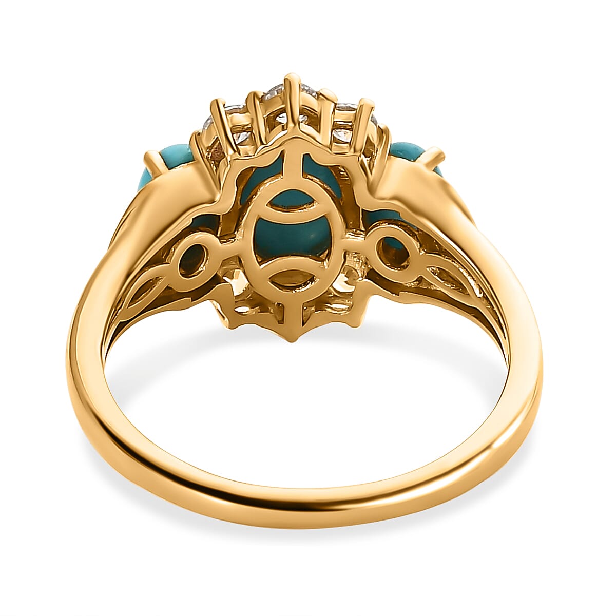 Arizona Sleeping Beauty Turquoise & Natural Zircon Ring in 18K Vermeil Yellow Gold Plated Sterling Silver 2.34 Ct.