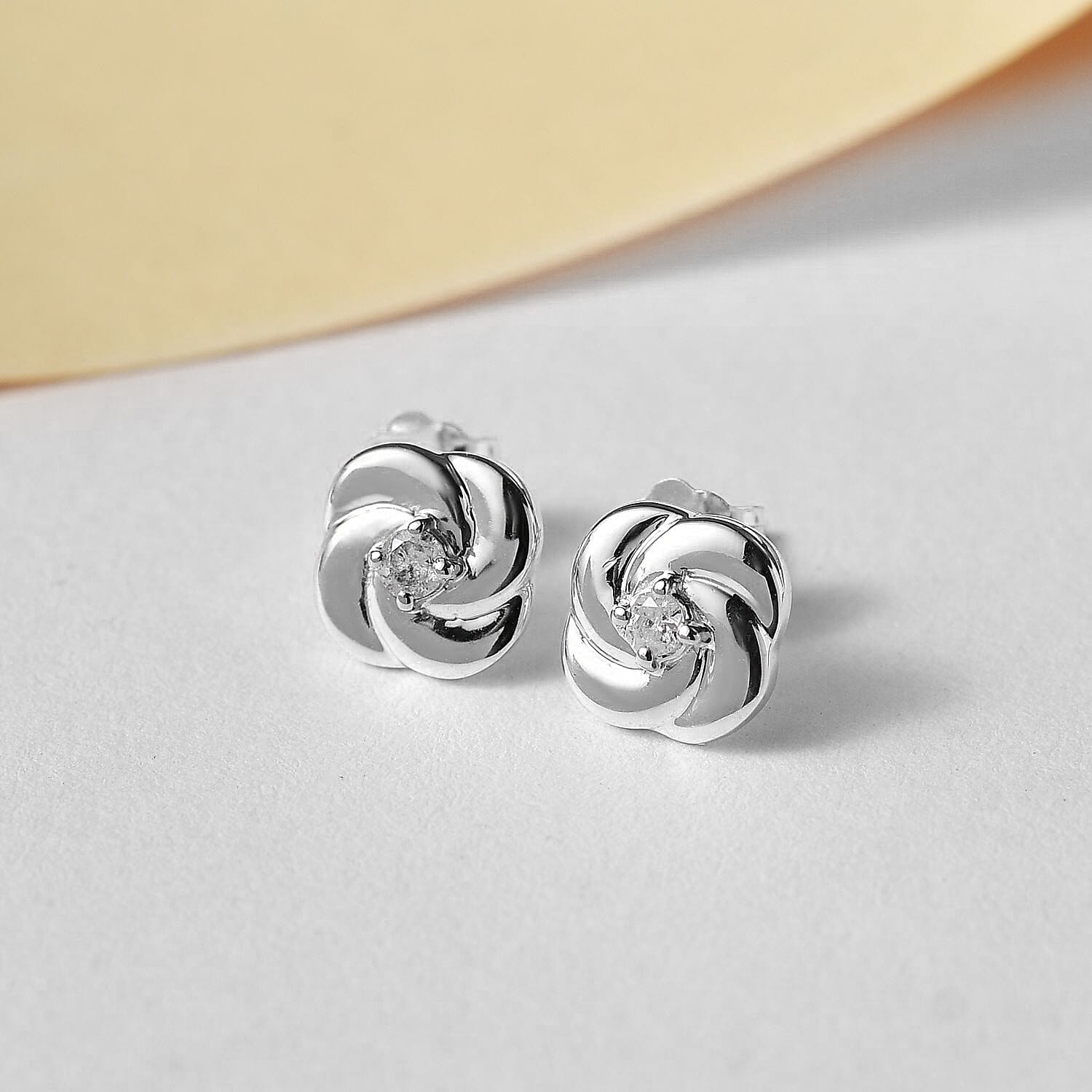 9K White Gold SGL Certified Diamond (G-H) Knot Stud Earrings