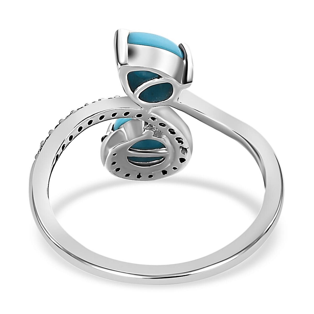 Arizona Sleeping Beauty Turquoise & Natural Zircon Bypass Ring in Platinum Overlay Sterling Silver 1.37 Ct.