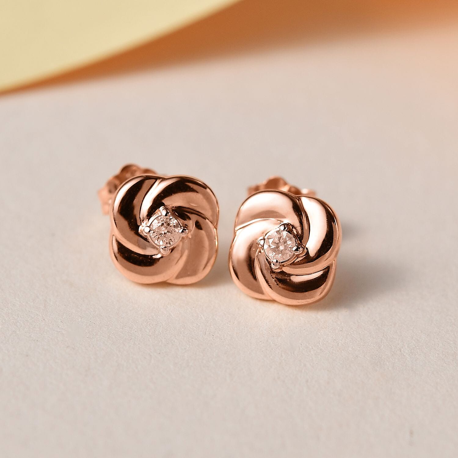 9K Rose Gold SGL Certified Diamond (G-H) Knot Stud Earrings