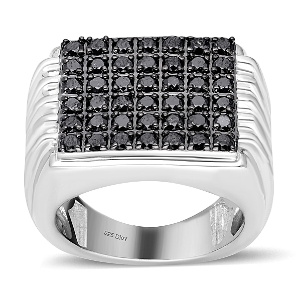 Black Diamond Cluster Ring in Platinum Overlay Sterling Silver 1.50 ct, Silver Wt. 12.63 Gms. - 7557355 - TJC