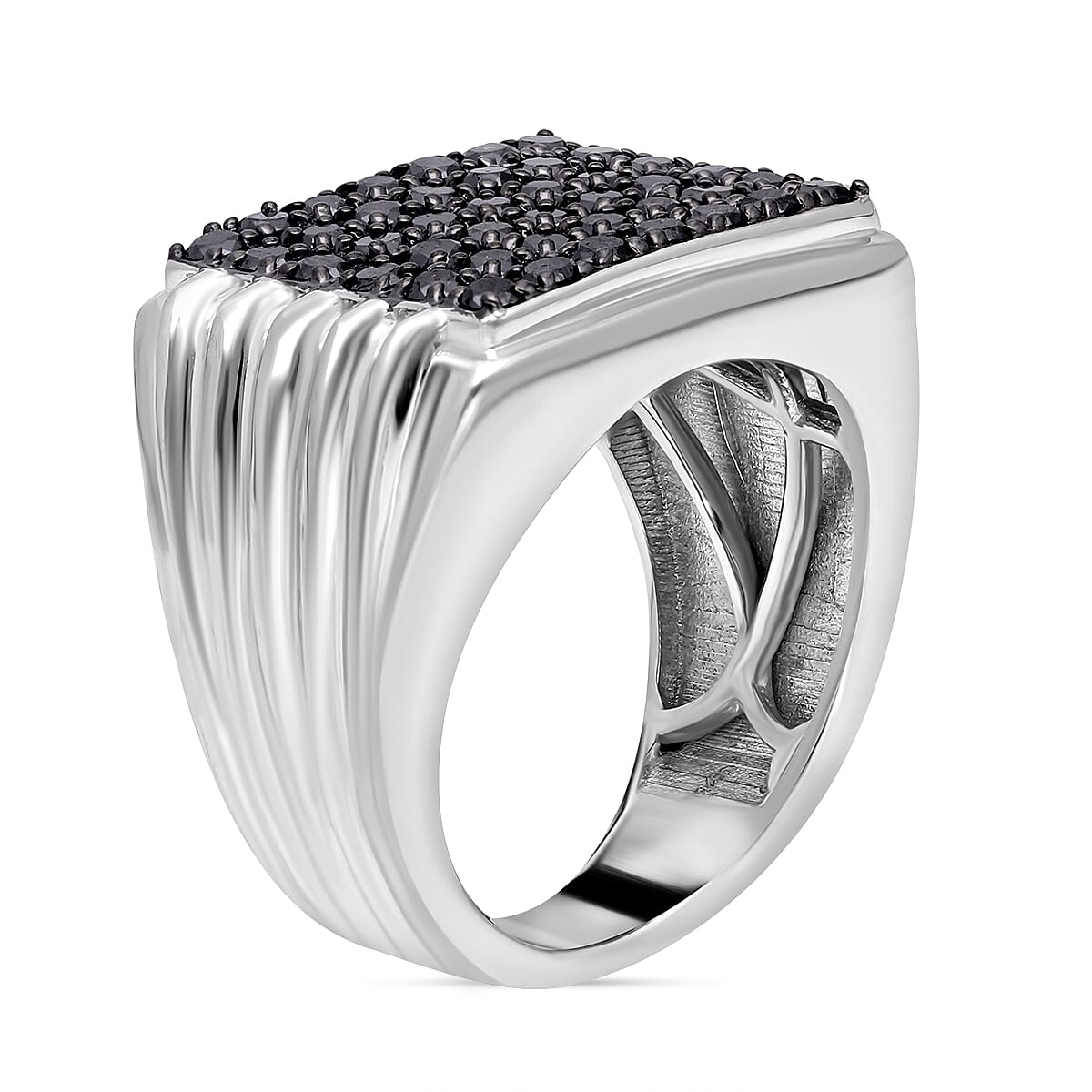 Black Diamond Mens Ring in Platinum Overlay Sterling Silver 1.51 Ct,  Silver Wt. 12.63 Gms