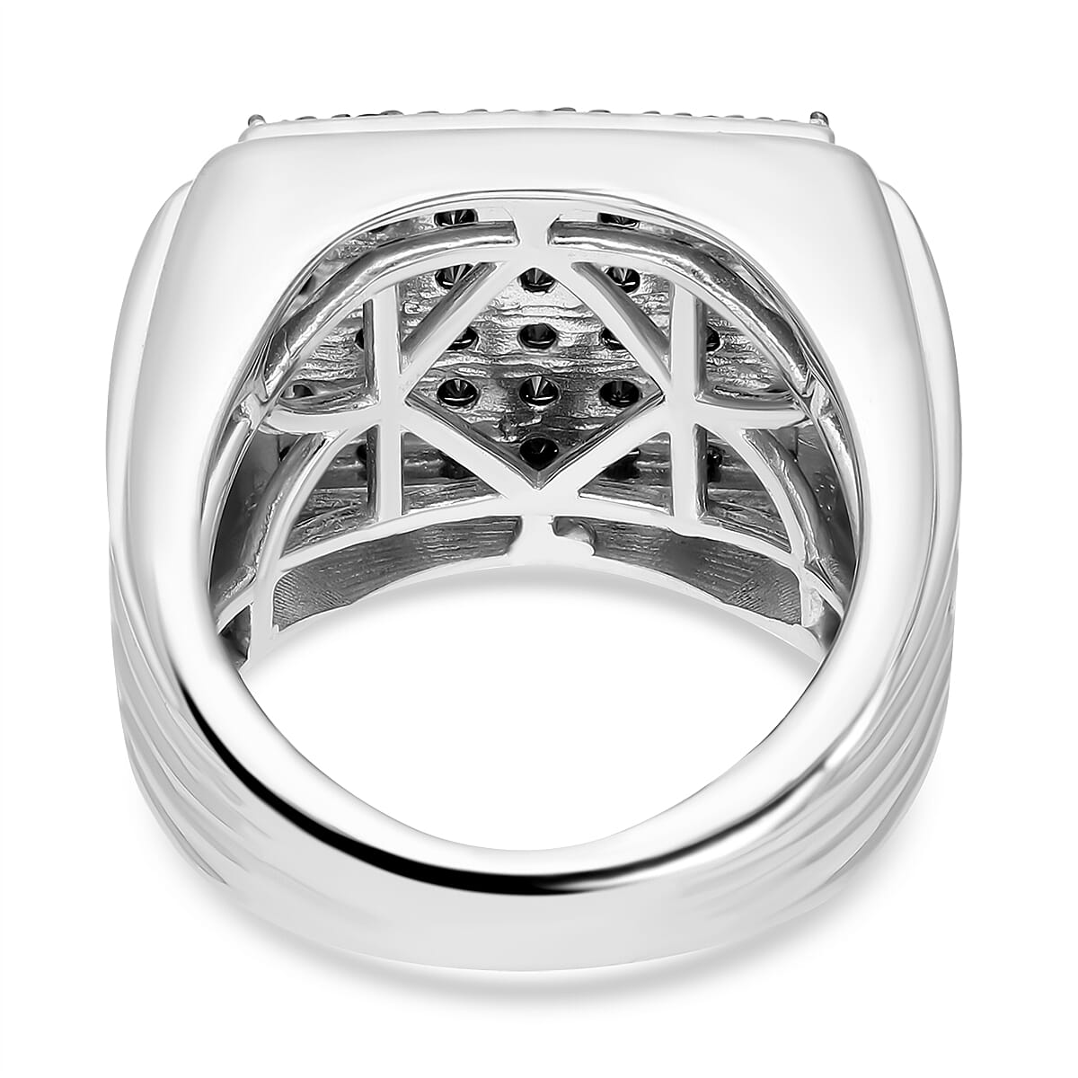 Black Diamond Mens Ring in Platinum Overlay Sterling Silver 1.51 Ct,  Silver Wt. 12.63 Gms