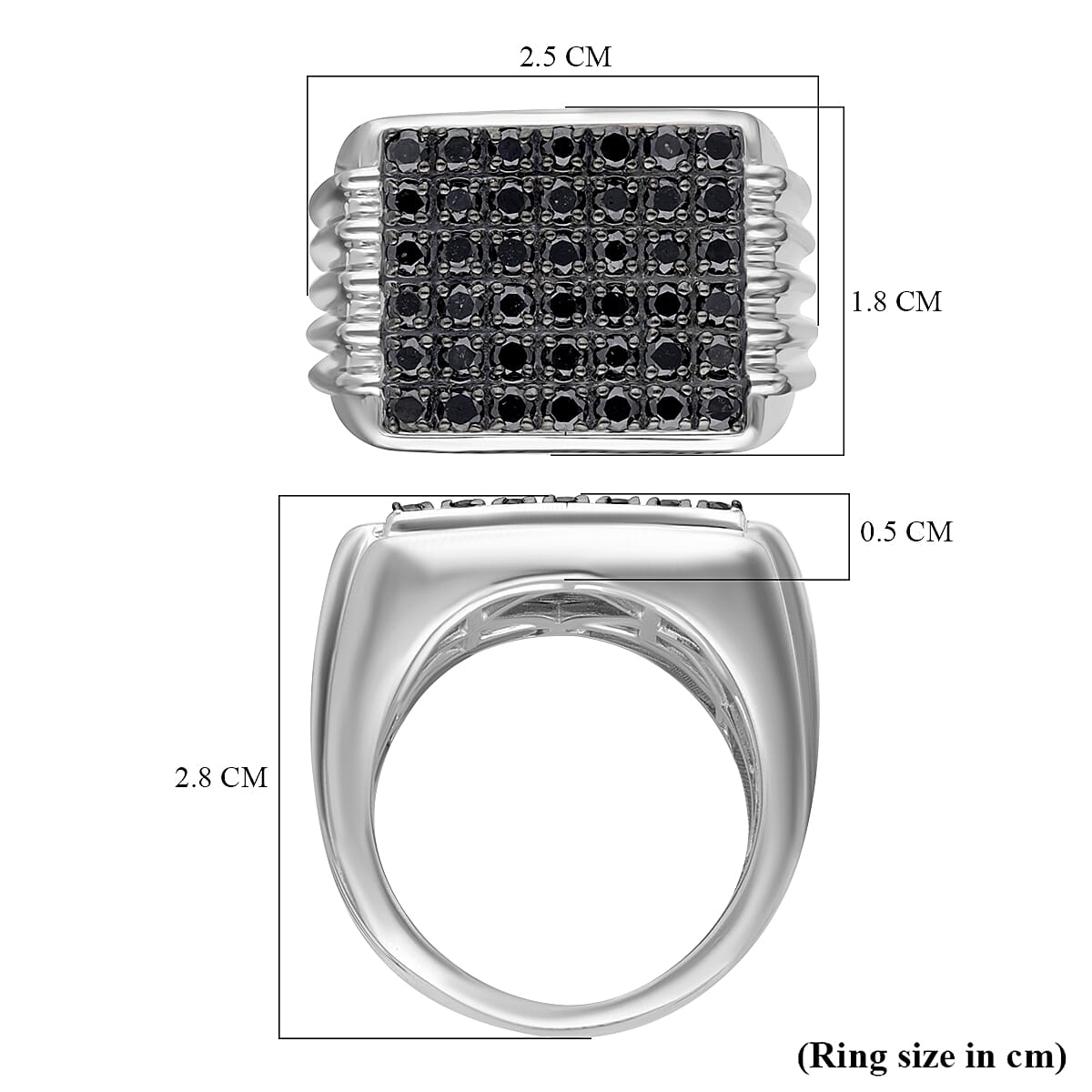 Black Diamond Mens Ring in Platinum Overlay Sterling Silver 1.51 Ct,  Silver Wt. 12.63 Gms