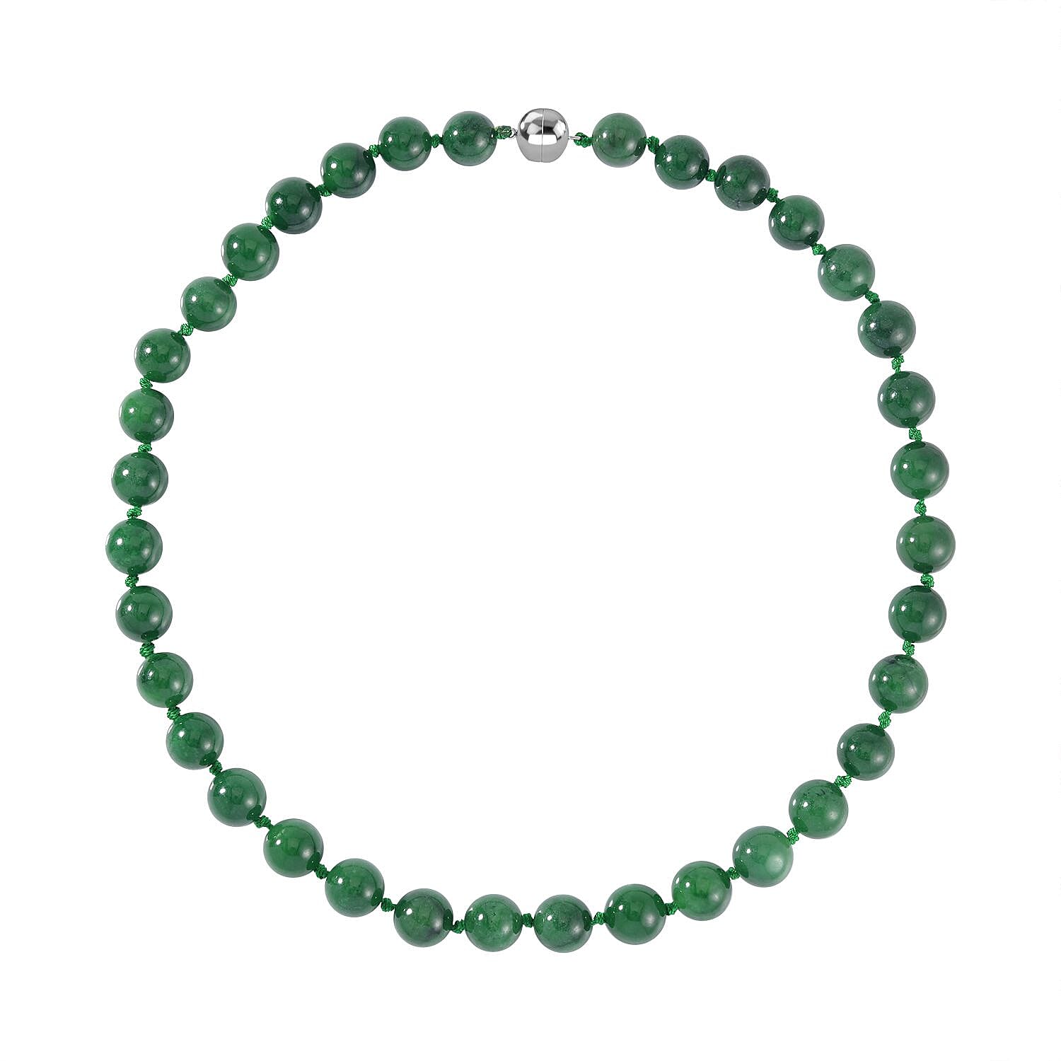 Collectors Edition- AA- Green Jade Beads Necklace (Size - 24) in Rhodium Overlay Sterling Silver 1140 Ct
