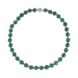Green Jade NecklaceE (Size - 24) in Rhodium Overlay Sterling Silver 1140.00 ct 1140.000 Ct.