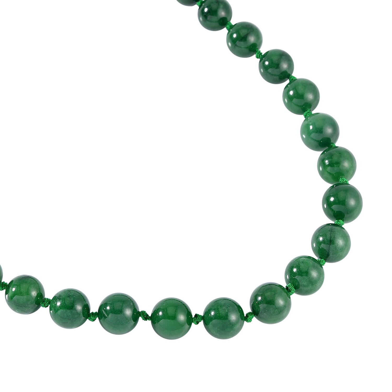 Collectors Edition- AA- Green Jade Beads Necklace (Size - 24) in Rhodium Overlay Sterling Silver 1140 Ct